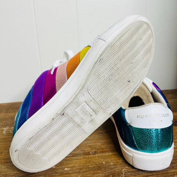 Kurt Geiger London Lane Stripe Sneakers Metallic Multi Rainbow 36 Women's 5 NEW - Picture 6 of 8